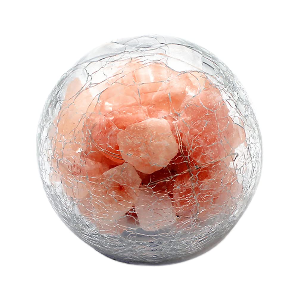 Uonlytech Salt Rock Lamp Battery Powered Himalayan Pink with Crackle Glass Ball Rock Salt Night Light for Bedroom Home Decor