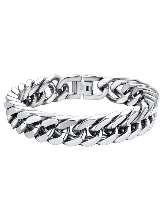 Stainless Steel Curb Chain Bracelet for Men 12mm 21cm Curb Bracelet Man Bangle Xmas Gift