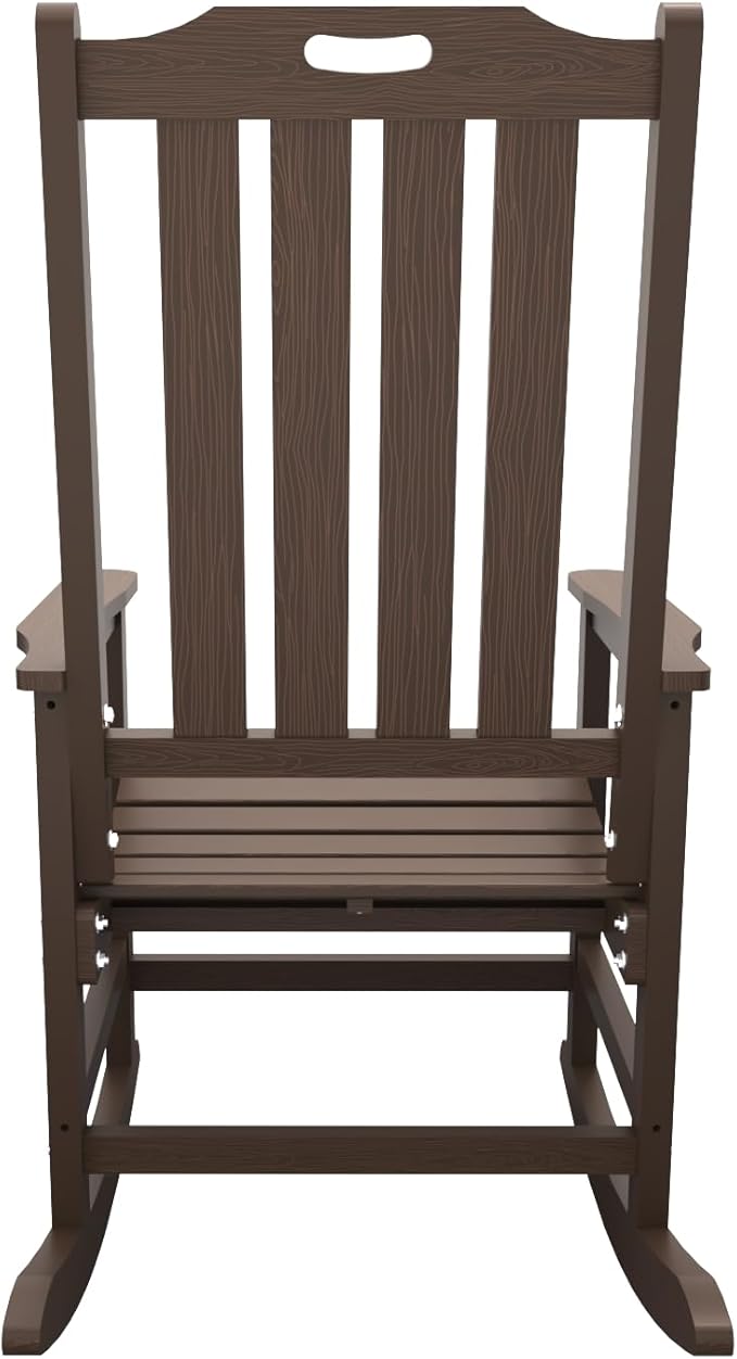 Oversized Rocking Chair Set of 8, Outdoor Rocking Chair for Adults, All Weather Resistant Porch Rocker for Lawn Garden, Brown