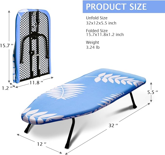 SheeChung Mini Ironing Board 12"x32", Tabletop Ironing Boards
