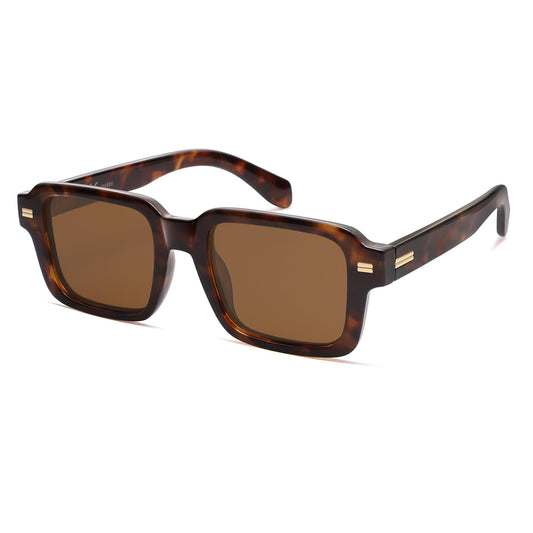SOJOS Trendy Square Polarized Sunglasses for Women Men, 70s 80s Retro Vintage Rectangle Shades SJ2345, Brown tortoise/Brown
