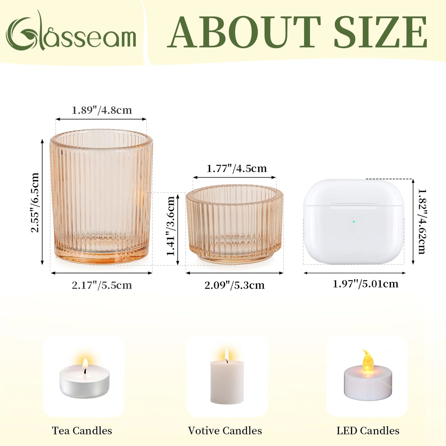 Glasseam Gold Votive Candle Holders: 8 Pcs Ribbed Glass Tealight Candle Holder Set Tea Light Holders Wedding Decorations for Reception Modern Home Decor Centerpiece Gifts