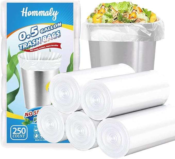 0.5 Gallon 250 pcs Mini Clear Trash Bags, Tiny Strong Garbage Bags, Small
