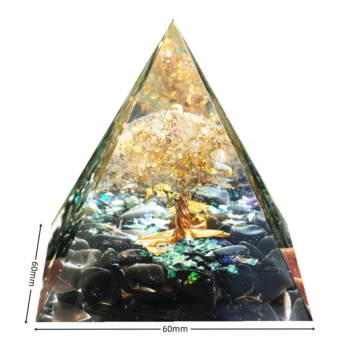 Tree of Life Orgonite Pyramid Kit White Quartz with Obsidian Stone Positive Reiki Energy Generator Crystal Healing Orgone Collection Wealth Lucky Meditation Tool
