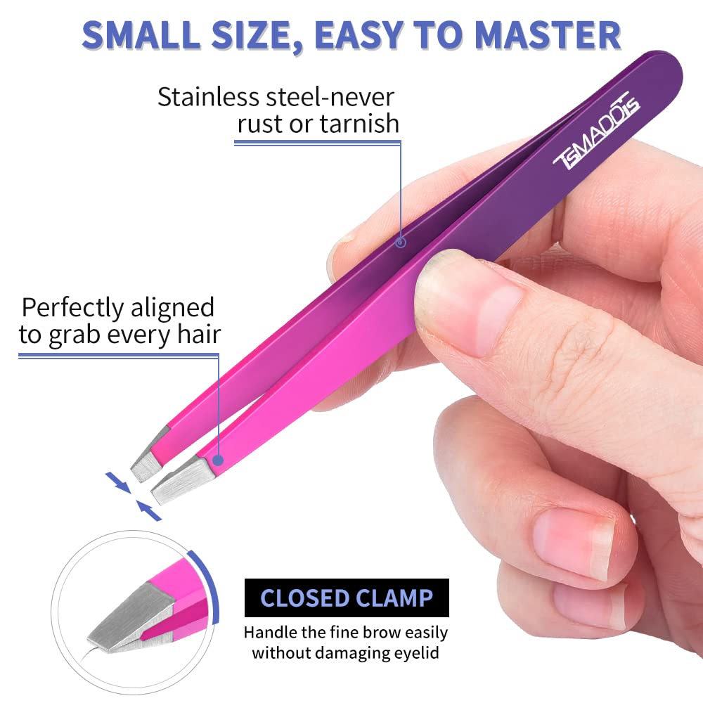 TsMADDTs 6 PCS Tweezers Set for Women, Eyebrow Tweezers with Curved Scissor for Ingrown Hair, Hair Plucking Daily Beauty Tools with Leather Travel Case