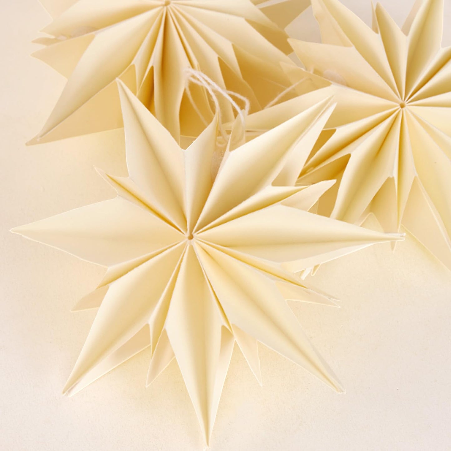 6 Pieces Beige Christmas Paper Star 5 Inch Xmas Hanging Star Ornaments Paper Snowflake Decorations for Little Christmas Tree Tiered Tray New Year Weddings Birthday Holiday Party Home Decor