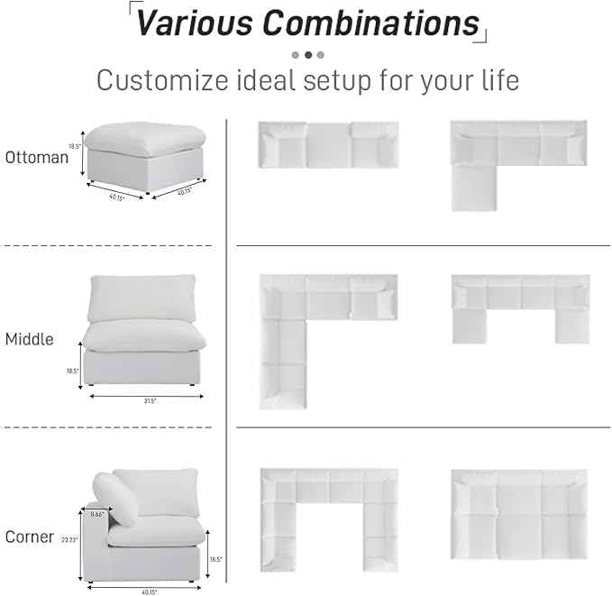 Cloud Modular Sectional Sofa Couch, 80.3" Convertible Couches Loveseat