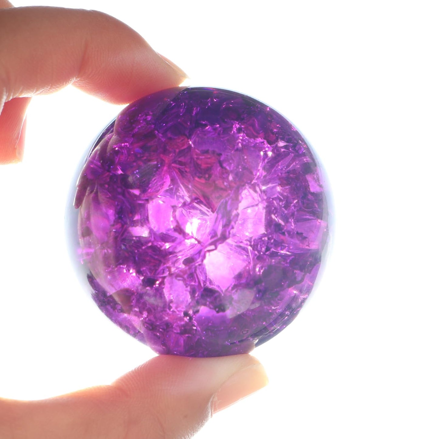 50mm Crystal Ice Cracked Balls with Metal Branches Base Paperweight K9 Glass Decorative Ball Decor for Home Table Room Office Wedding Ornaments (Purple)