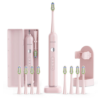 Electric Toothbrush for Adults, Rechargeable Sonic Toothbrush, IPX7 Waterproof Travel Toothbrush Set with Case, 8 Brush Heads, Charger, 2-Min Smart Timer, One Charge Last 60 Days(Black)