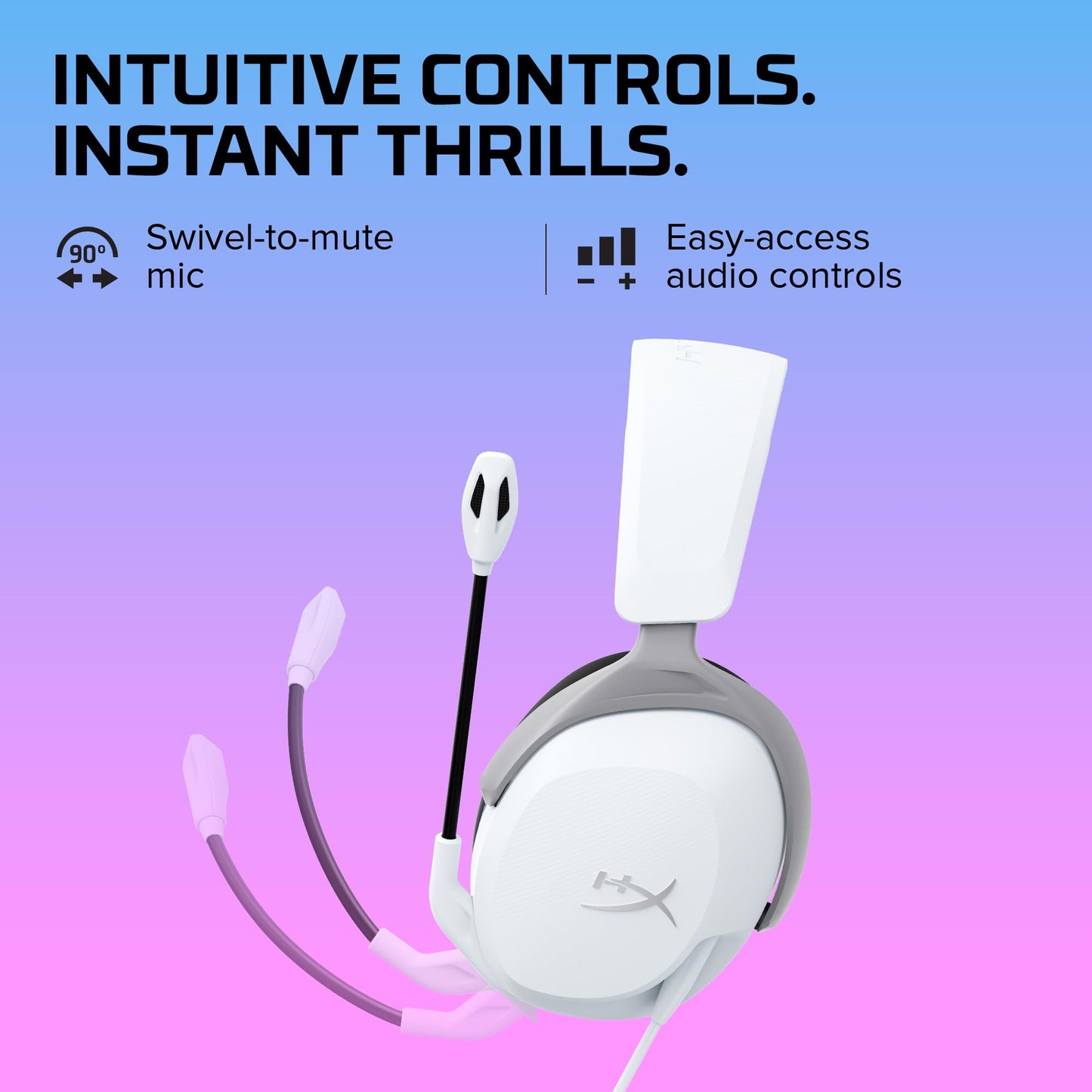 HyperX Cloud Stinger 2 Core - Gaming Headset for Playstation, Lightweight Over-Ear Headset with mic, Swivel-to-Mute Function, 40mm Drivers - White