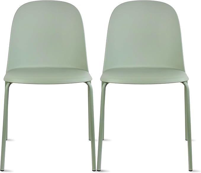 2xhome Set of 2 Modern Stackable Armless Dining Chairs, Plastic Shell Seat with Metal Legs for Indoor Outdoor Home Kitchen Patio Cafe, Green