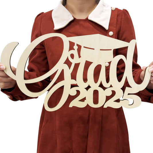 2025 Graduation Decorations Wood Cutout Grad 2025 Wooden Sign Graduation Photo Booth Props Class of 2025 Decorations Graduation Picture Props for Graduation Announcements