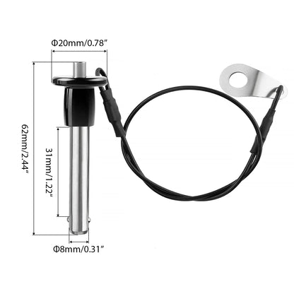 VXCICC 2 Pack 304 Stainless Steel Quick Release Pin 5/16 Inch Diameter Ball Locking Pin with Push Button Round Handle Lanyard Usable Length 1.22"(8mm x 31mm)