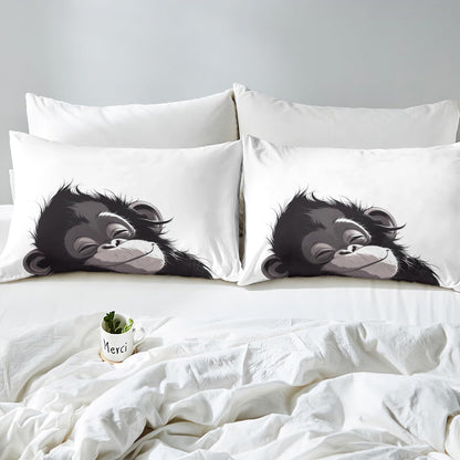 Erosebridal Gorilla Bed Sheets Set Cartoon Wildlife Sheets,Minimalist Sketch Sheet Set Full,Abstract Art Monkey Flat Sheet Wild Animals Cute Room Decor