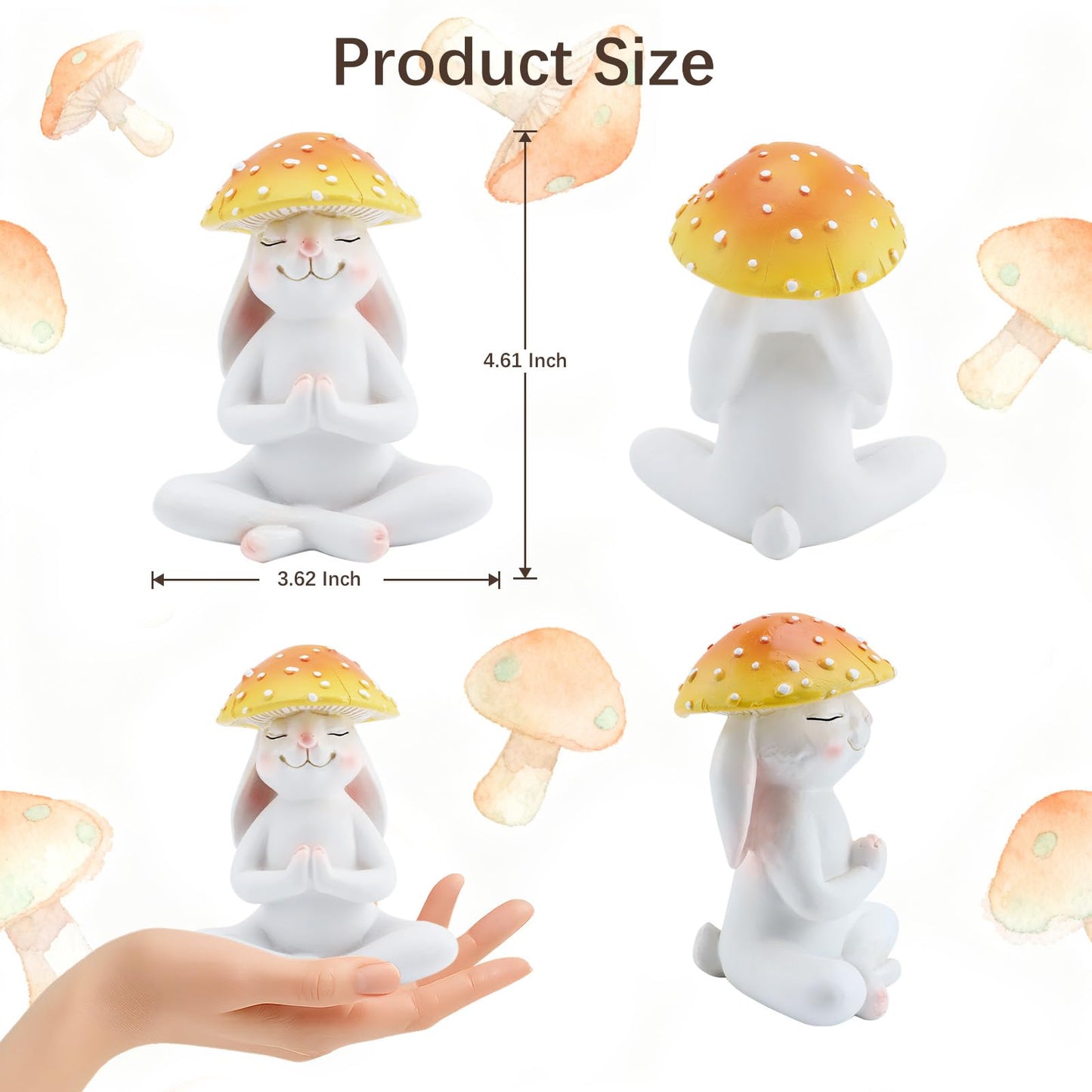 DearKeeps Meditation Mushroom Resin Statues – Cute Yoga Mushroom Figurines for Desk, Home, Office & Garden Decor – Zen Resin Sculptures for Living Room, Patio, Tabletop & Backyard (1 Pack, Rabbit)