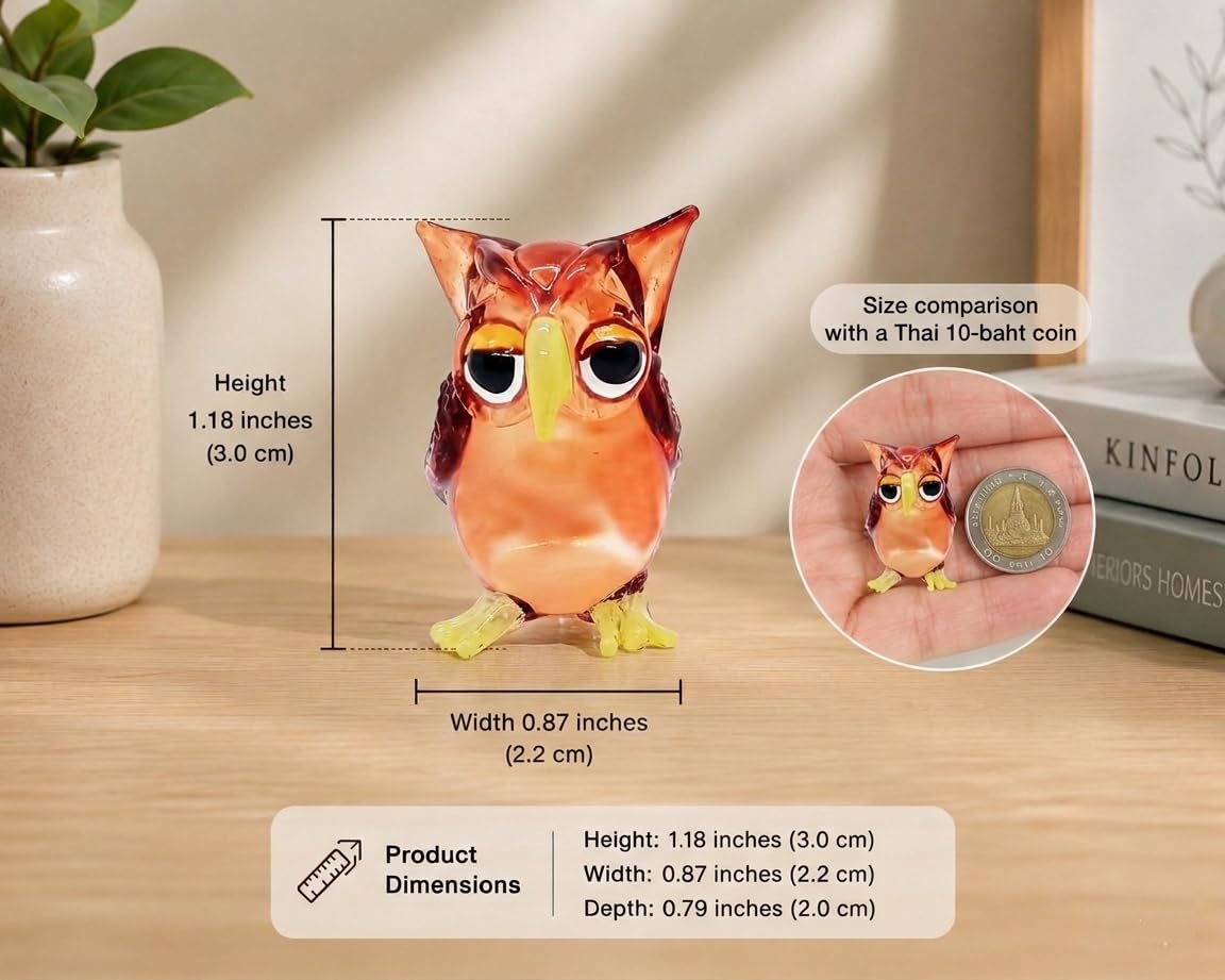1shopforyou Crystal Owl Miniature Bird Figurine Hand Blown Glass Lampwork Figure Collectible Decor 1¾" Tall