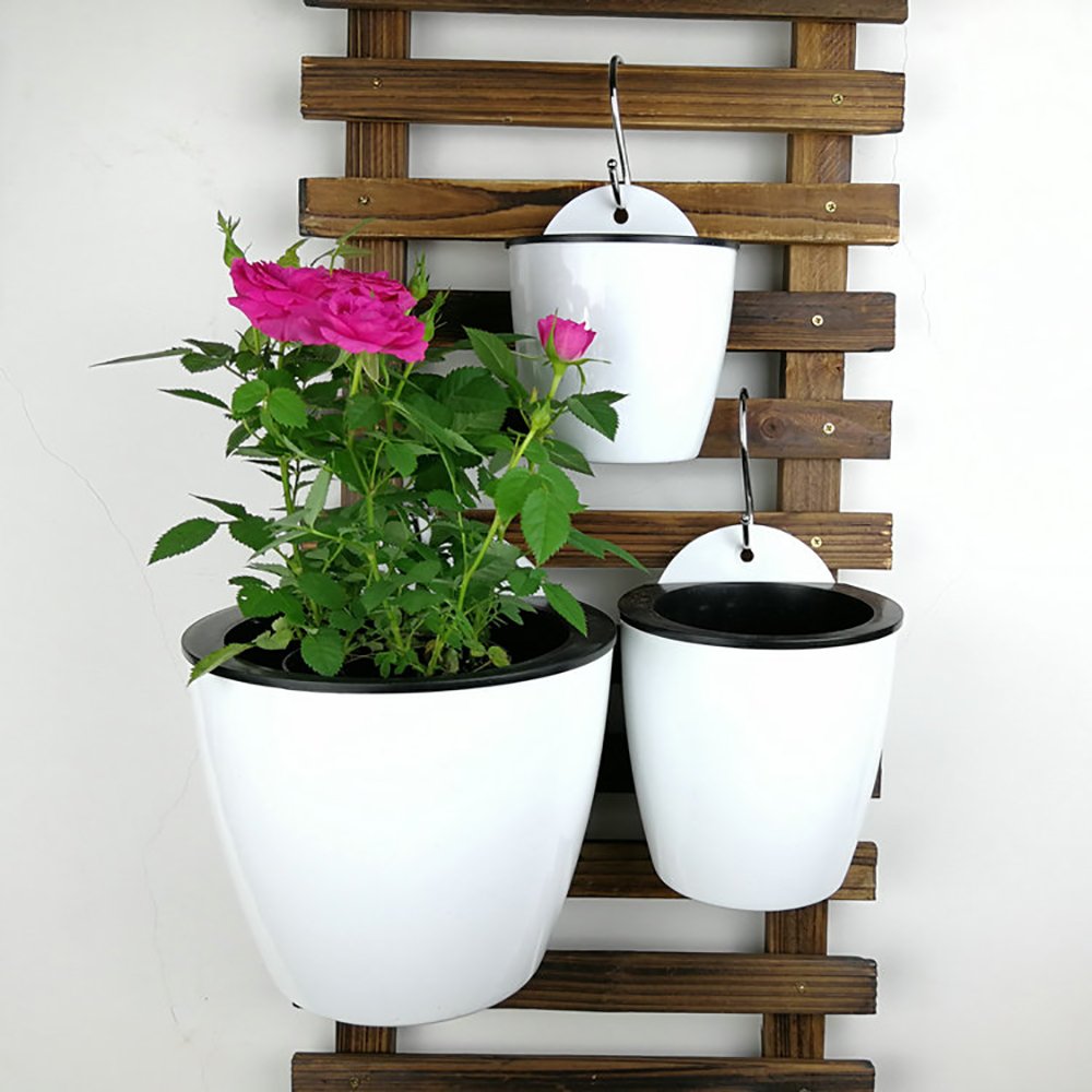 Sungmor Self Watering Wall Planter - Modern White & 3PC Pack & Large Size - Indoor Outdoor Vertical Flower Pot - Wall Mounted Window Hanging Pot - Water Storage Space Design Container
