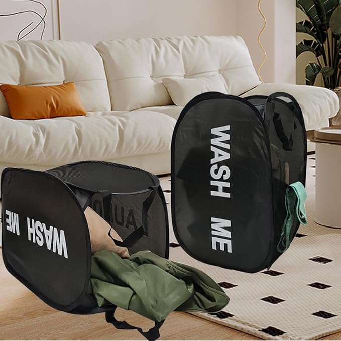 2 Pack Mesh Pop Up Laundry Hamper Collapsible Laundry Basket