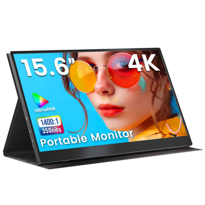 Portable Monitor 15.6" FHD 87% sRGB 60Hz IPS HDR HDMI USB-C Travel Monitor for Laptop MacBook PC Surface PS5 Xbox, External Display with Kickstand & Speakers, VESA Compatible