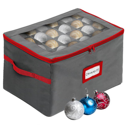 HOLDN’ STORAGE Christmas Ornament Storage Box with Dividers - Fits 96-3” Ornaments, 4 Removable Trays, Durable & Space-Saving, Clear Top Lid, Convenient Storage Designed, Grey