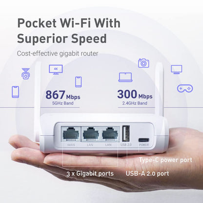 GL.iNet GL-SFT1200 (Opal) Portable Wifi Router for Travel, Wireless Access Point, Pocket Wifi 5 Abroad, Secure Vpn Router, Mobile Wireless Routers for Modem, Mini Routers for Hotel, Plane, Openwrt
