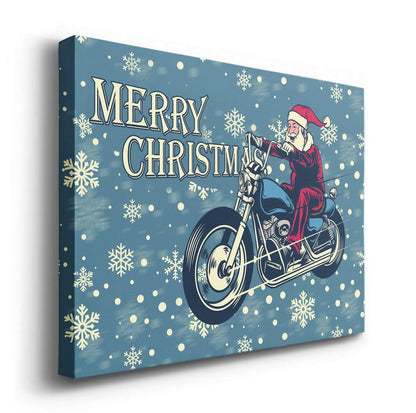Renditions Gallery Motorcycle Santa Wall Art, Dark Blue, White Snowflake Design, Funny Christmas Decorations, Premium Gallery Wrapped Canvas Decor, Ready to Hang, 8 in H x 12 in W, Made in America