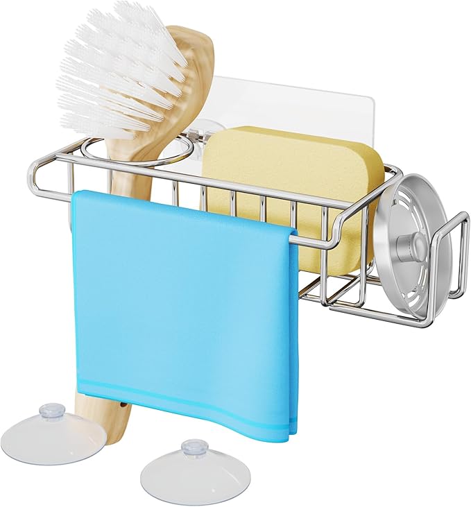 HapiRm 4 in 1 Sink Caddy Sponge Holder, SUS304 Stainless Steel Kitchen Brush
