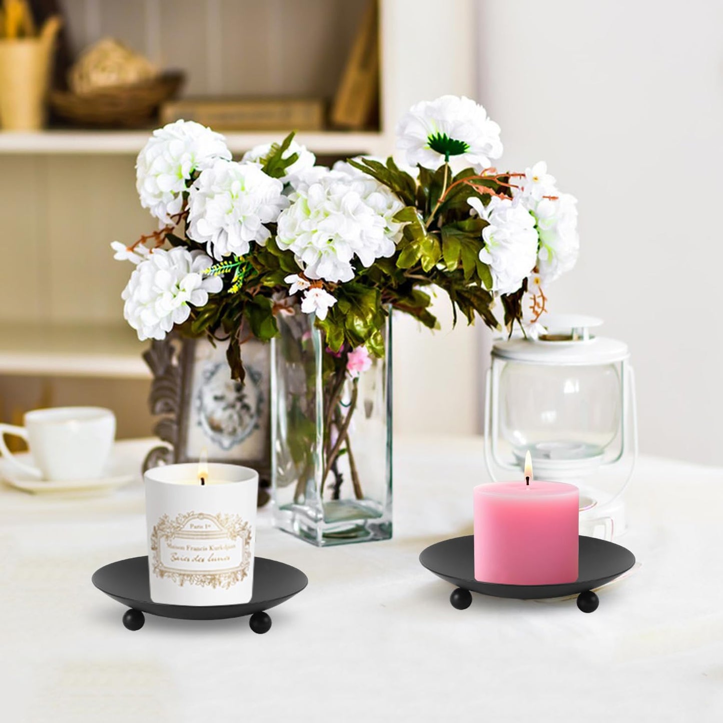Biugaaufai 15 Pack Candle Holder Plate, Iron Plate Candle Holders, 4.33" D x 0.78" H, Matte Black, Perfect for LED & Wax Candles, Weddings, Home Decor