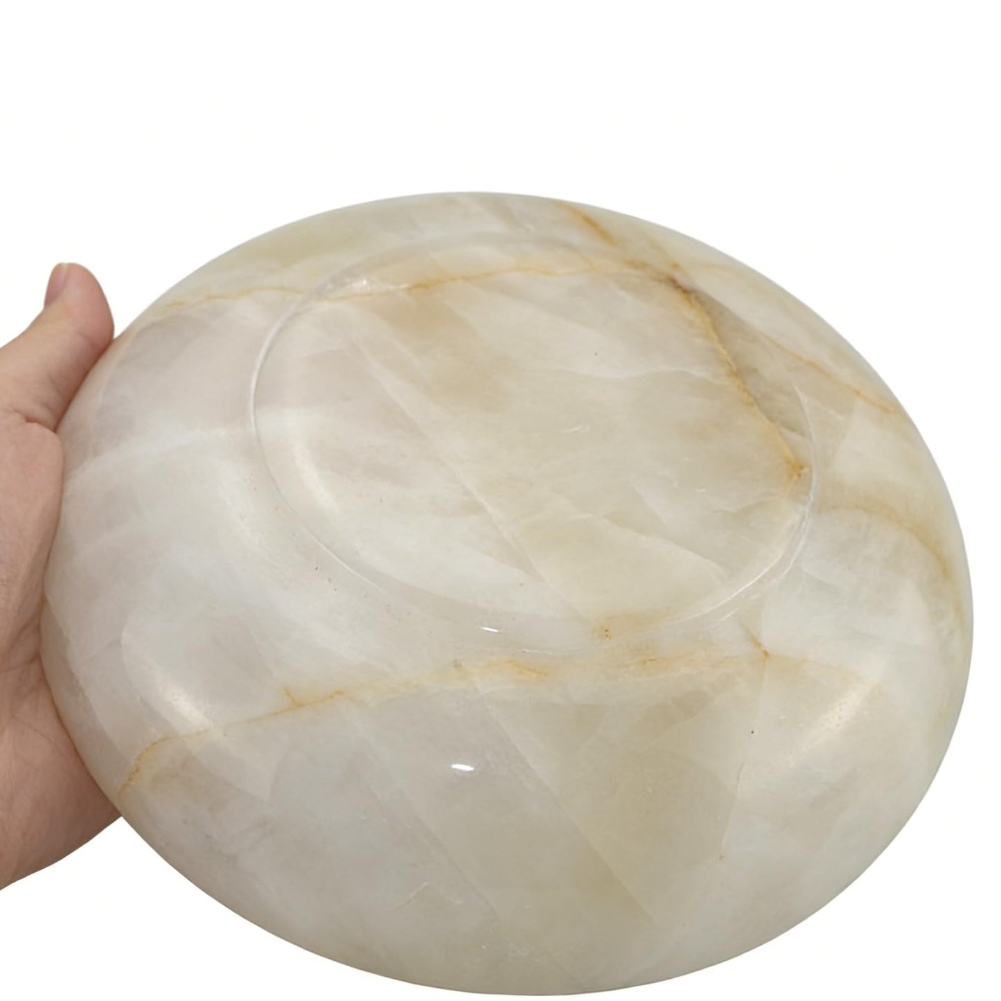 YeasHome Calcite Stone Bowl, D20 Natural Crystal Bowl for Decor - Hand Carved Decorative Bowl for Centerpiece, Coffee Table, Yoga Meditation, Gift Idea (Marbled Pattern)
