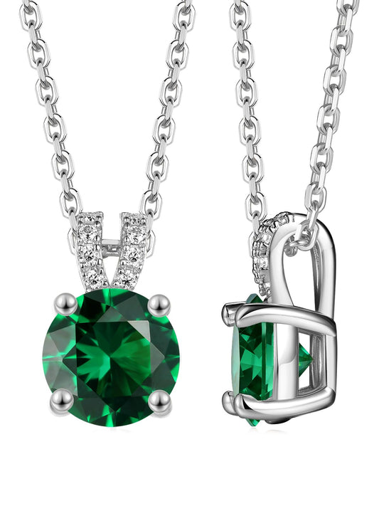 CYW 1 Carat Green Emerald Small Round Necklace for Women 925 Sterling Silver Solitaire Pendant Necklace