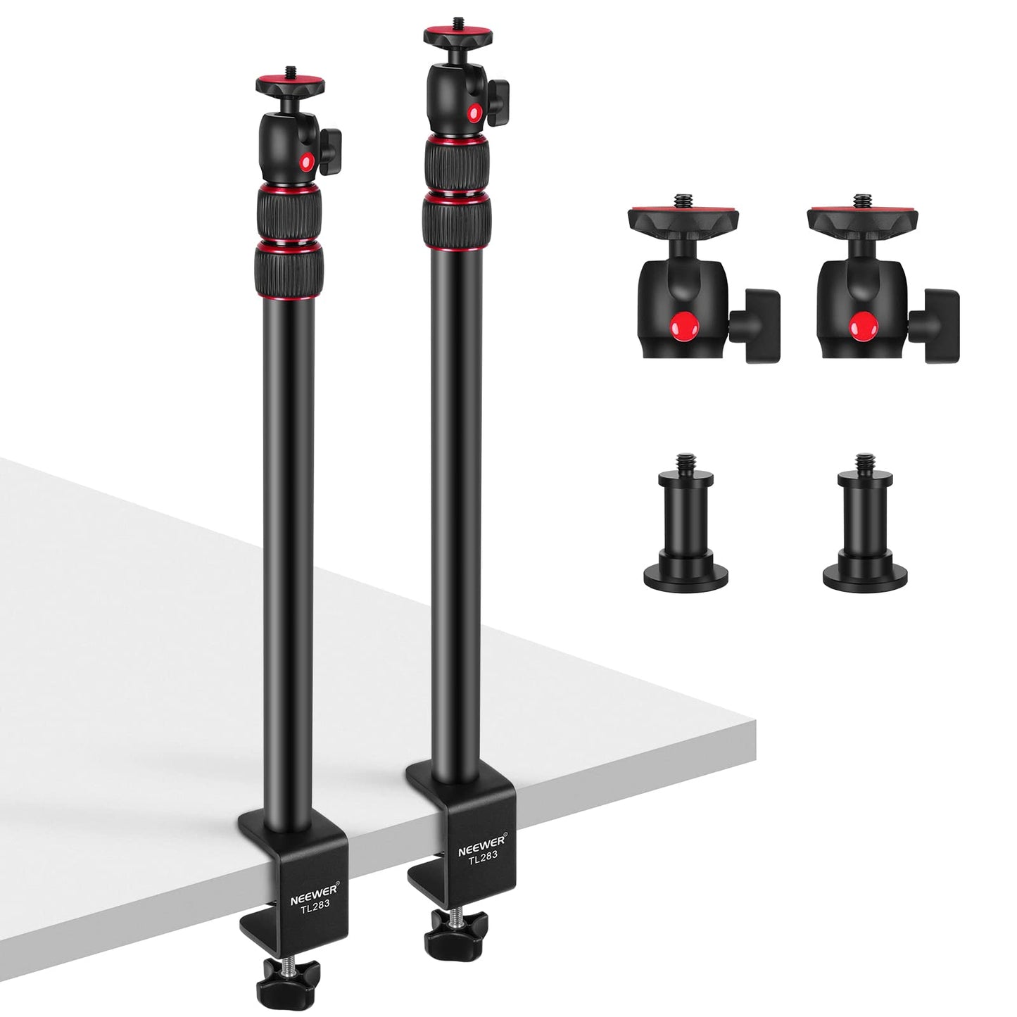 NEEWER Extendable Camera Desk Mount with Ball Head, 17"-40" Adjustable Table Light Stand with 1/4" Screw & C Clamp for DSLR Camera, Ring Light, Live Stream, Vlog, Max Load: 6.6lb/3kg, TL283 (RED)