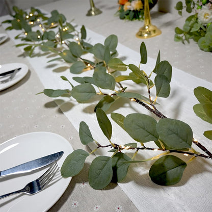6.56FT Eucalyptus Garland with Lights 96 LEDs 8 Modes Battery Operated with Timer Faux Twig Vine Lights Spring Greenery Garlands for Mantle Fireplace Wall Table Stairs Wedding Party Bedroom Home Decor