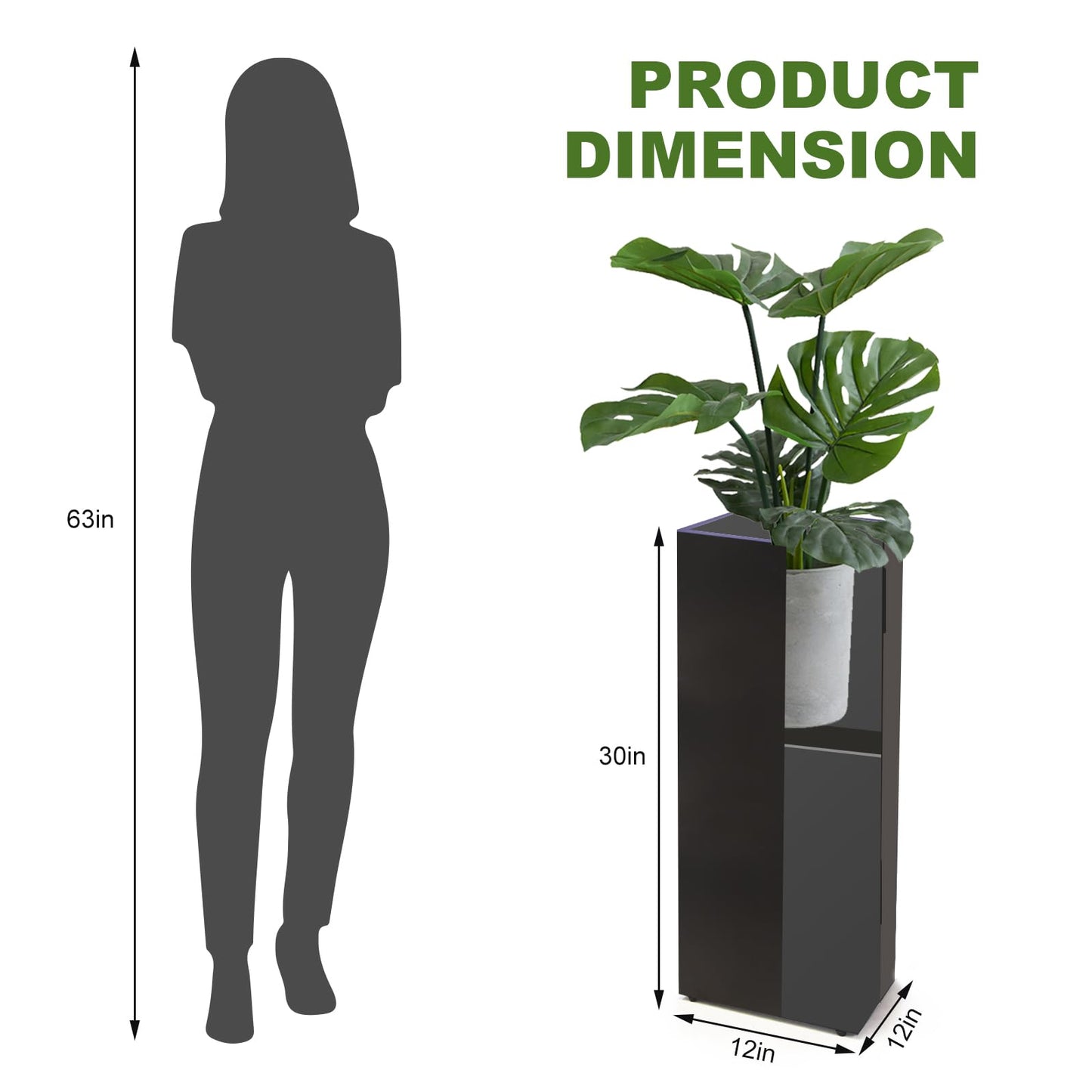 Metal Planter Box Rectangular Block -30 ×12×12IN No Installation Required Galvanized Steel Tall Box Planter Modern Outdoor Planters All-Weather Use with Drainage Holes for Patio/Porch (Black)