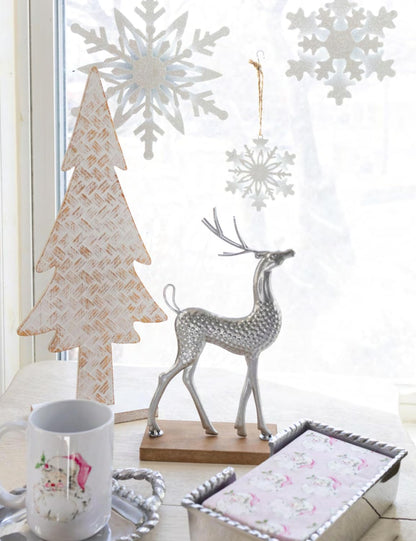 Boston International Christmas Tree for Tabletop Mantel Shelf Winter Holiday Decorations for Home, Medium, White Wash Basketweave Tree