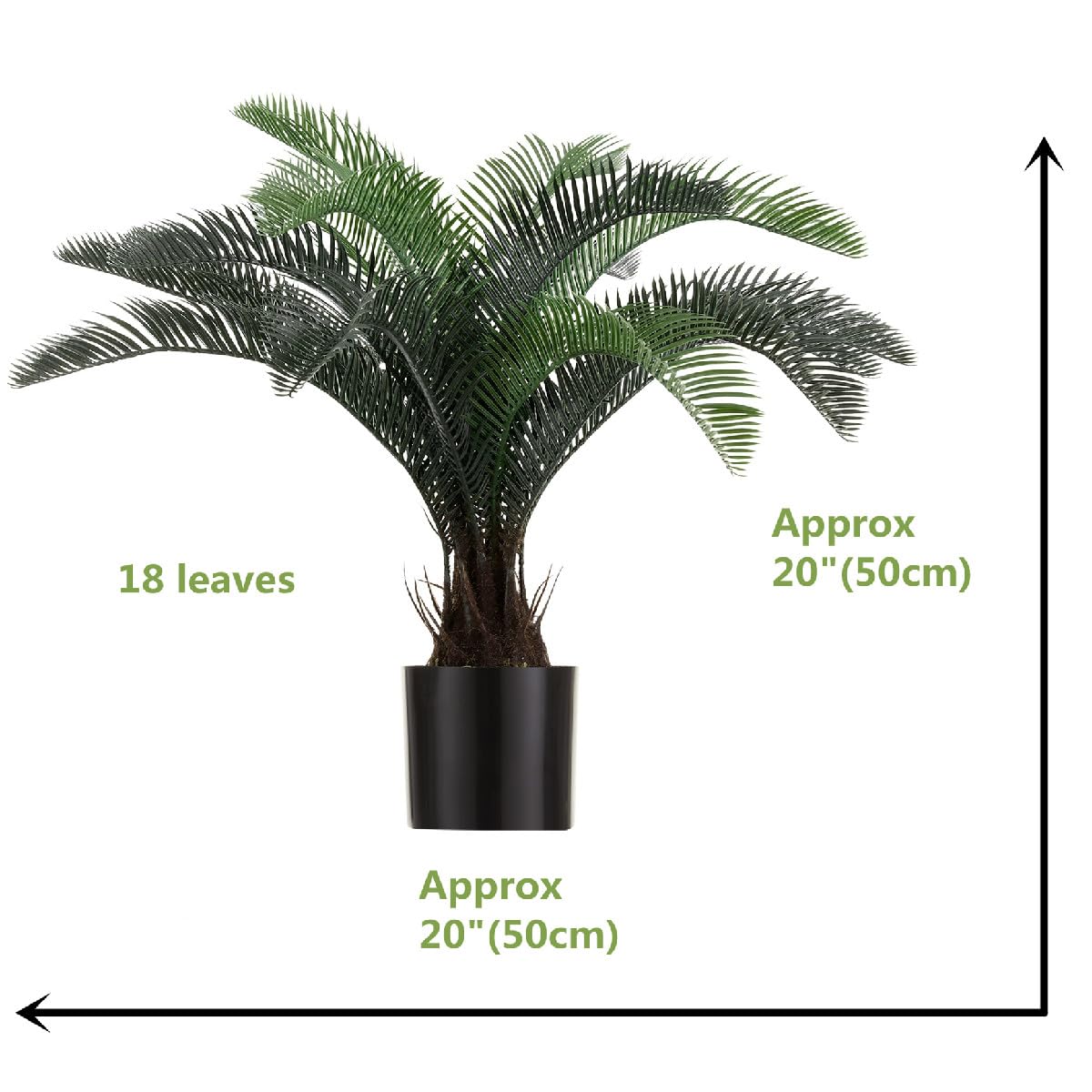 ALLTOP TURF Nearly Natural 20" Artificial Cycas Plant(18 Leaves) Fake Revoluta Sago Palm Tree for Indoor Home Garden Office Store Floor Decoration, with Black Pot