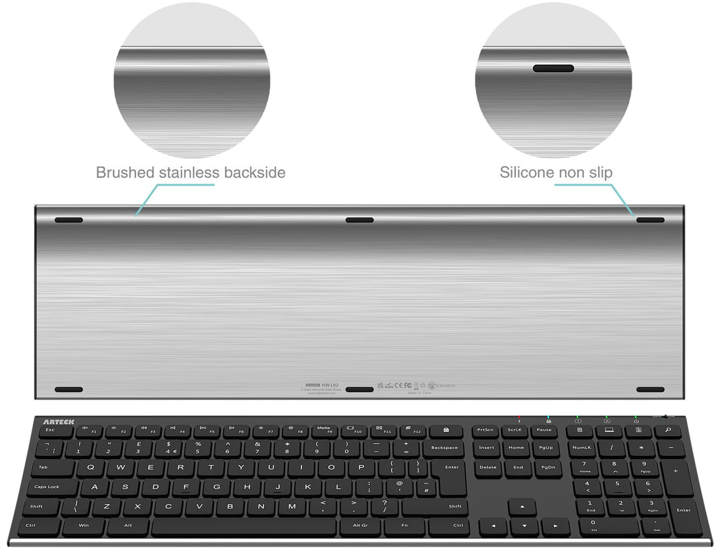 Arteck 2.4G Wireless Keyboard and Mouse Combo Stainless Steel Ultra Slim Full Size Keyboard and Ergonomic Mice for Computer Desktop PC Laptop and Windows 10/8/7 Build in Rechargeable Battery