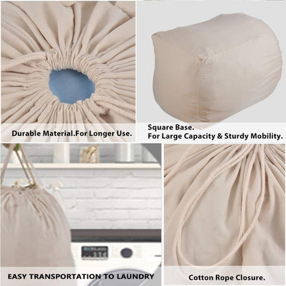 MCleanPin Washable Laundry Bags with Handles,140L Dirty Clothes Storage for College Dorm & Travel,2 Pack (Beige)