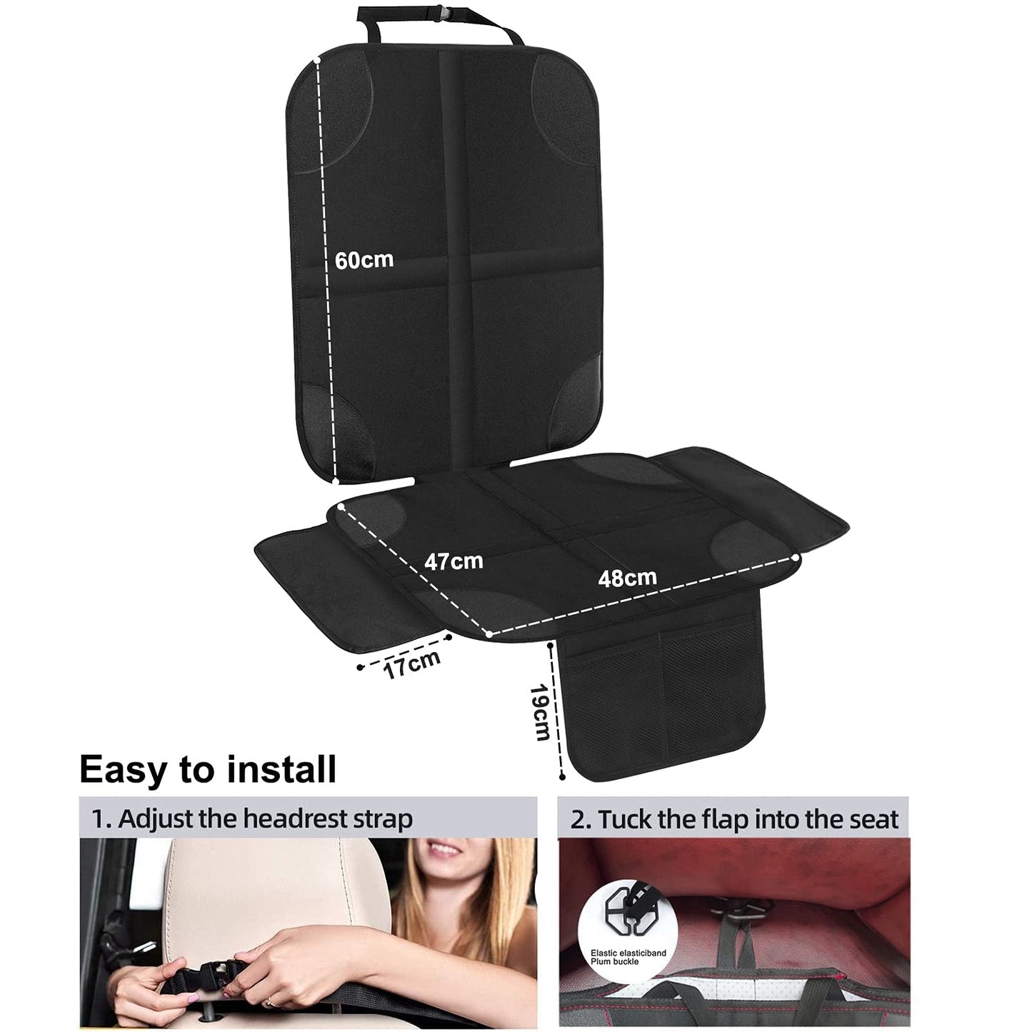 HONZUEN Baby Car Seat Protector Universal Thick Child Seat Protector with ISOFIX with Mesh Pockets Non-Slip Black Child Car Seats Covers Protectors for Kids Seat Liner 1 Pack