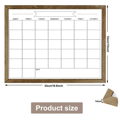 TORASO Dry Erase Monthly Calendar Board, Magnetic Surface Whiteboard for Wall, Office/School/Home, Solid Wood Frame Hanging Board & Planning Board, 13"x 17" (YL-RB-3343-B)