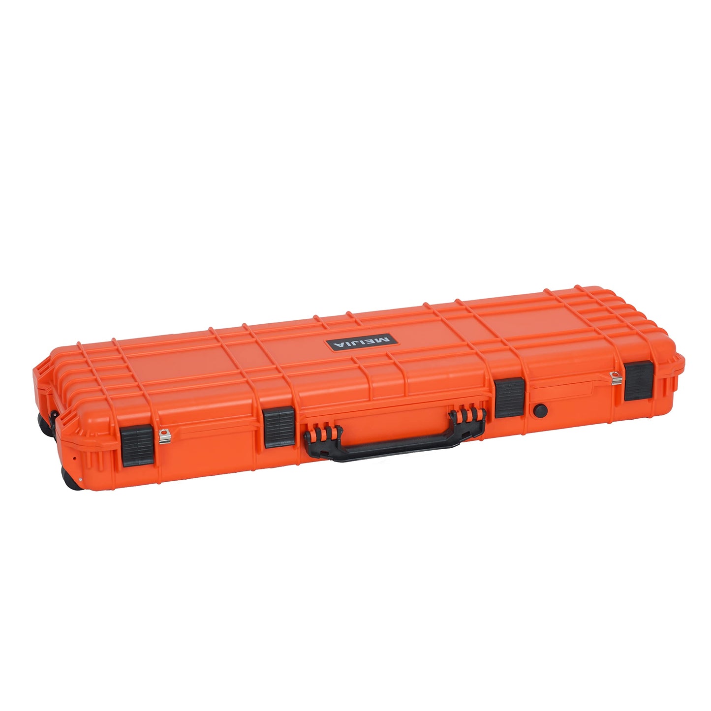 MEIJIA Portable Rolling Waterproof All Weather Hard Rifle Case,Gun Case with Wheels,Soft Handle Grip,Customizable Fit Foam Inserted (Orange, 44.37"x15.98"x6.1")