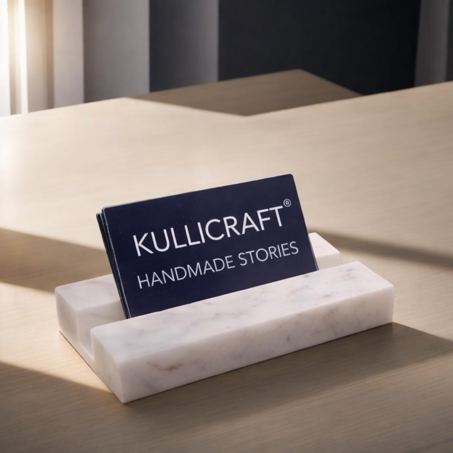 KC KULLICRAFT Business Card Holder for Desk - Business Card Display Holder - Made Of White Carrara Marble - Desk Organizer Stand For Business Cards - Cute Office Desktop Accessory For Men And Women.