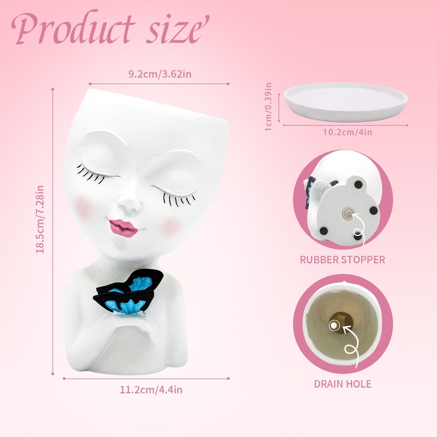 Toparad Cute Face Planter Pot for Indoor Outdoor, Smily Resin Flower Head Pots for Plants with Drainage Hole, Unique Succulent Spider Plant Pots Gift IdeaI for Mothers Day Appreciation Christmas