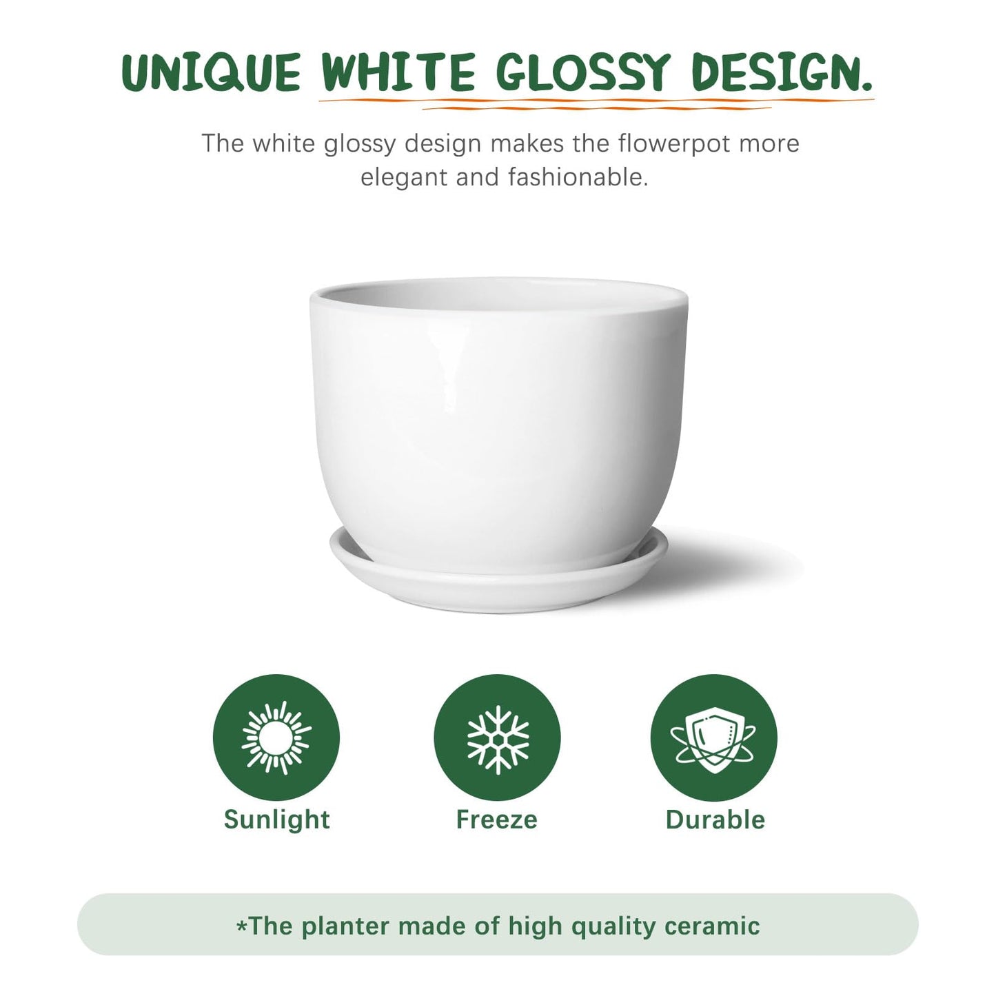 YUFDA Ceramic Plant Pots,White 5.5 Inch Flower Pots for Plants,Ceramic Planter with Drainage Holes,Indoor Planter Pots with Saucer,Outdoor Garden Pots (White, 4 Pack)