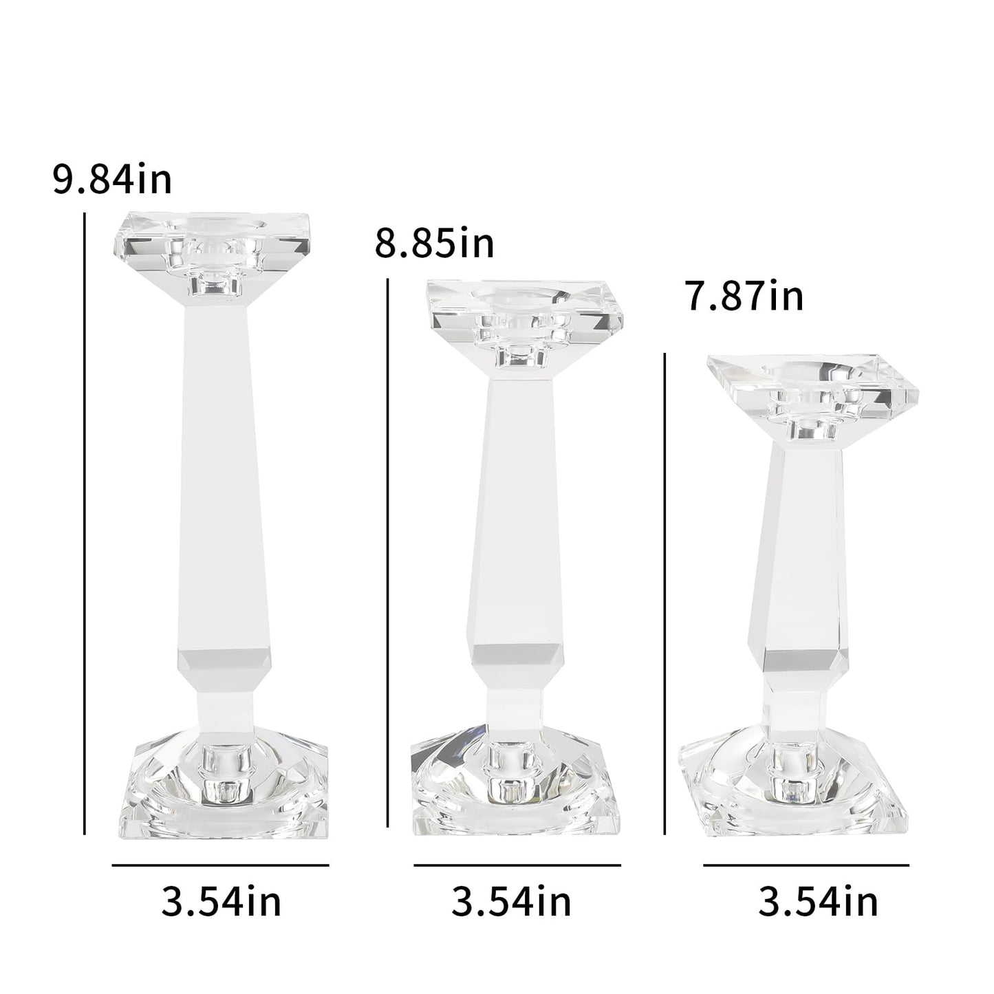 Marvala Crystal Candelabra Set, Dual-Sided Candle Holder Reversible for Taper, Tealight & Pillar Candles 3-in-1 Versatile Stand for Table, Wedding, Christmas, Home Holiday Decor (Set of 3-SML)