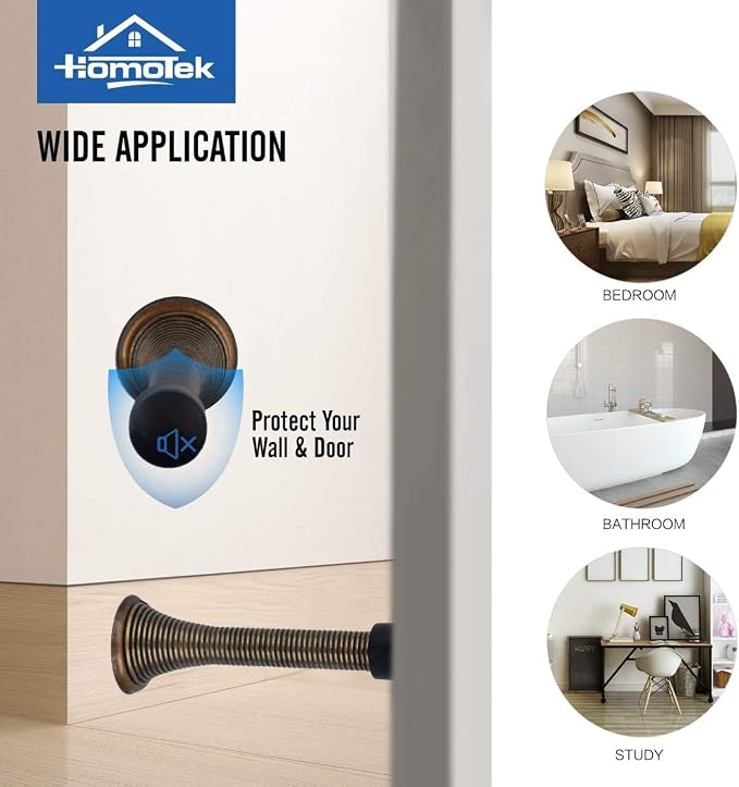 HOMOTEK 20 Pack Spring Door Stopper with Rubber Bumper 3-1/8" Flexible Spring Heavy Duty Wall Door Stop Low Mounted Door Bumper for Home (Antique Brass)