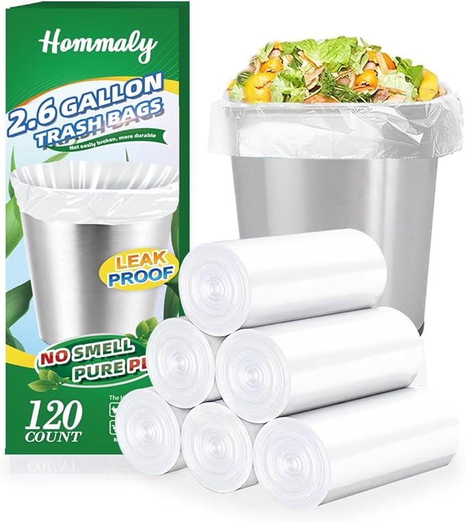 Hommaly 2.6 Gallon 120 pcs Small Clear Trash Bags, Strong 2.5 Gallon Garbage