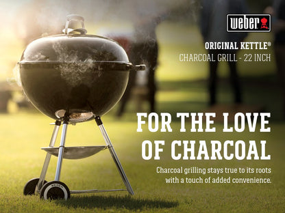 Weber Original Kettle Charcoal Grill, 22-Inch, Black – Classic Outdoor BBQ Grill with One‑Touch™ Cleaning System & Precise Temperature Control Dampers