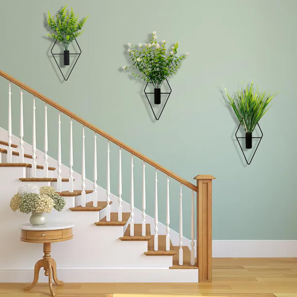 OrgMemory 3 Pack Wall Planters with Artificial Plants, Hanging Planter Vase Hanging Vases for Boho Home Decor, Wall Planters for Indoor Plants