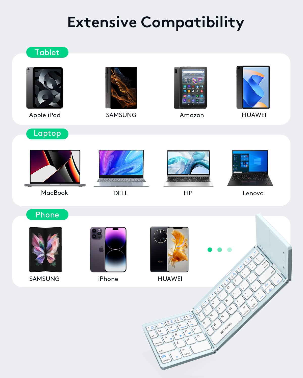 Samsers Foldable Bluetooth Keyboard with Touchpad - Portable Wireless Keyboard with Holder, Rechargeable Full Size Ultra Slim Pocket Folding Keyboards for Android Windows iOS Tablet & Laptop - Black