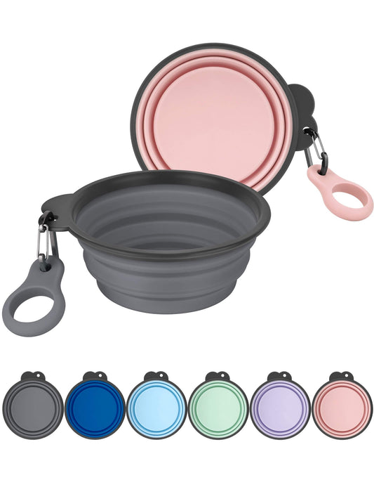 Aonkey Collapsible Dog Bowls with Bottle Carrier, 2 Pack Travel Dog Water Bowl Upgraded Carabiner, One-Piece Molded Rim No Fall Off or Crack, Foldable Silicone Portable for Pets Walking Hiking 15oz